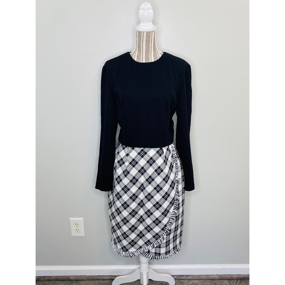 Vintage Dresses & Skirts - Vintage JLT Black White Faux Wrap Dress Women 12 Career Casual Mary Tyler Moore
